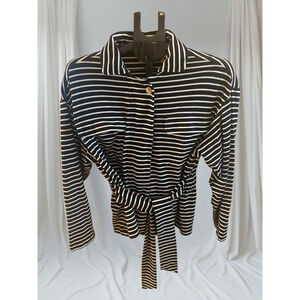Chicos Striped Belted Jacket Women’s Size 1 Black White